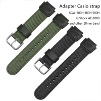 18mm Green Black Nylon Watch Band Strap Fit for Casio G Shock W-S200H W-800H W-216H W-735H F-108WH W-215 AEQ-110W /SGW-300H/400H
