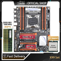 JINGSHA X99 Motherboard Kit Xeon E5 2666 V3 Kit LGA 2011-3 CPU Processor 32GB=4*8G DDR3 1600MHz Memory M.2 NVME X99 Four Channel