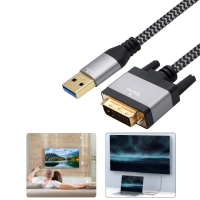 สายวิดีโอ Zhend USB3.0 เป็น DVI ตัวผู้ ความเร็วในการส่งข้อมูล 5Gbps ความละเอียด 1920x1200 สำหรับจอคอ