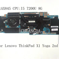 Laptop motherboard for LENOVO Thinkpad X1 Yoga 2nd Gen 16822-1 448.0A913.0011 Mainboard Core SR342 i5-7200U 8G RAM FRU:01AX845