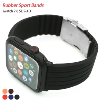 Sport Watch Band for Apple Watch 44mm 42mm 40mm 38/41 Rubber Strap Iwatch series 6 SE 5 4 7 45mm Silicone Bracelet Black Buckle