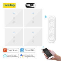 LoraTap Tuya Curtain Switch Rolling Blinds Switch Backlight RF &amp; WiFi Tubular motors Smart Life Google Home Alexa Echo
