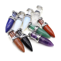 Reiki Jewelry Pendant Natural Crystal Pendulum Wishing Bottle Bullet Shape Lapis Lazuli Charms for Jewelry Making DIY Necklace