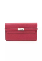 Hermes 二奢 Pre-loved Hermès kelly wallet long Ruby Bi-fold Long Wallet Veau epsom Pink purple silver hardware □O stamp