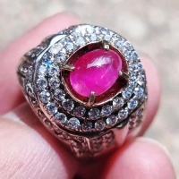 BATU RUBY BURMA SUPER KRISTAL PREMIUM, MEMO, RING PERAK ( PG-1654 )