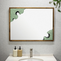 中式實木框浴室鏡中國風復古衛浴鏡壁掛洗手臺衛生間禪意化妝鏡子