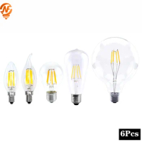 6pcs/lot LED Edison Bulb 220V 2W 4W 6W 8W LED Bulb E14 C35 C35L Filament Light E27 G45 A60 G80 G95 Retro Vintage Glass Bulb Lamp