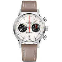 TITONI 瑞士梅花錶 94020S-ST-680 熊貓計時機械皮帶錶/白面41mm