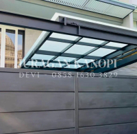 kanopi sliding kaca tempered 10mm - kanopi kaca geser buka tutup manual otomatis