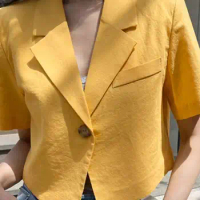 VONDA Elegant Summer Blazer Women Short Sleeve Suit Collar Coat 2024 Fashion Outwear Solid Color Casual Slim Button Tunic Tops