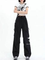 Risa Otentik Kiya Cargo Pants Celana Panjang Kargo Wanita Hitam Jumbo Highwaist Loose Korea Style Ta