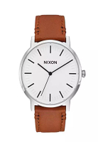 Nixon Nixon Porter Leather Gunmetal Grey and Tan Leather Men’s Watch