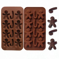 Christmas Gingerbread Man Crutches Silicone Chocolate Mould Biscuit Baking Trays Xmas Trees Candy Gingerbread Man Gift Mold Tool