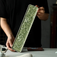 ★Fluorescent Green HAILANG Carved Long Pot Chengxiang Cloud Pattern Light Relief Large Tray Tea Tray Home Storage Storage Tray