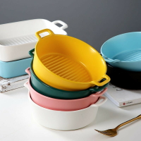 可以放入空氣炸鍋的碗雙耳焗飯水果沙拉甜品陶瓷烤碗耐高溫湯碗