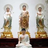 A set 3P # high grade Buddha statue HOME shrine protection Buddhism XI FANG SANSHENG jade Guan yin Amitabha Mahasthamaprapta