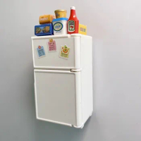 3D Cute Mini Refrigerator Model Sticker Decoration Refrigerator Sticker Home Collection Gift With Food Parts Funny Message Stic