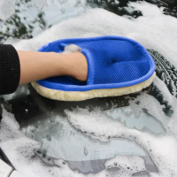 1Pcs Car Styling Soft Wool Wash Auto Cleaning blue Glove Motor Motorcycle Brush Washere Products Tool Brushes wipe clean leather