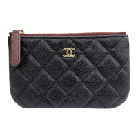 【二手名牌BRAND OFF】CHANEL 香奈兒 黑色 菱格紋 皮革 拉鍊 零錢包 A82365