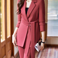 Tesco Fashion Office Lady Suit Women's Senior New Style Blazer+Pants Sets Jacket With Belt Elegant Outfits For Wedding Party