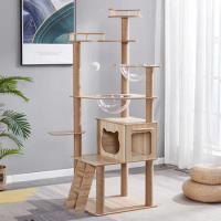 Multi-layer Cat Tree House Condos Wooden Cat Tower With Sisal Rope Cat Scratching Posts DIY cat tree Hammock Cat Climbing Frame
