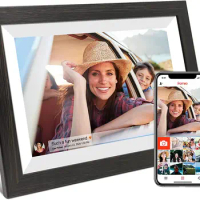 Wooden Border Android 10.1 inch WIFI Digital Photo Frame Auto-Rotate Home Use For Gift To Friends Parents