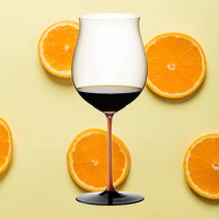 JINYOUJIA-Austrian RIEDEL Style Red Wine Glass, Handmade Crystal Orange Color Handle Goblet, Top Grade Burgundy Wine Glass