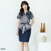 Evercloth Nika Sany Giela - Dress Batik Couple Modern Burung Hong Navy FIRE DRESS JUMBO- Dress Batik
