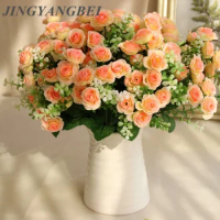 15 Heads Bouquet Small Bud Roses Bract Artificial Flowers Silk Rose Decorative Flowers Home Decorations Wedding Decorate