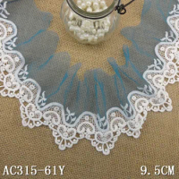 2yards 9.5cm Width Handmade DIY Clothing Accessories Blue Mesh Ivory Embroidery Lace Fabric Curtains Sofa Flower Lace Trim