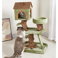 貓爬架 三層豪華樹屋 絨布貓窩 劍麻實木貓跳台 貓玩具