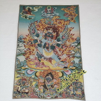 西藏唐卡刺繡畫 織錦布畫絲織畫 護法像 六臂瑪哈嘎拉金剛佛像