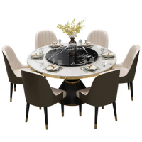 Nordic marble dining table and chair combination light luxury household dining table postmodern dining table with turntable roun