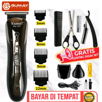 PAKET KOMPLIT Mesin Cukur Rambut Kumis Jenggot Kemei KM - 1407 / Alat Cukur Rambut Cas 1set Komplit 