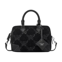 MCM Small Ella Boston Bag in Lauretos Lurex Jacquard Black Black