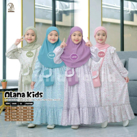 ALANA KIDS #1, #2, #3 & #4 - DRES KIDS MOTIF KATUN JEPANG PLUS CRINKLE SATU SET JILBAB DAN TAS BUAT 