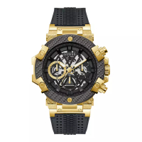 Guess Watches Jam Tangan Pria Guess GW0486G2 Men Semi Skeleton Dial Black Silicone Strap