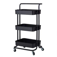 3-Tier Rolling Utility Cart Storage Shelves Multifunction Storage Trolley Service Cart with Mesh Basket Handles and Wheels Easy