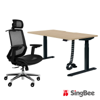【SingBee 欣美】電動升降桌150x70cm ETS-6-157+TYSON-700(書桌 電動桌 辦公桌 工作桌 電腦椅 辦公椅)