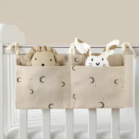 Pure cotton baby bedside double pocket children's bottle bedside hanging bag baby diaper storage stroller hanging bag