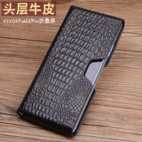 Wobiloo Genuine Leather Case For Vivo X Fold3 Pro Top Layer Cow Phone Cover Pouch Bag For Vivo X Fold 3 Fundas Skin Coque Capa