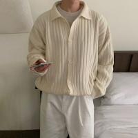 【巴黎精品】針織外套長袖毛衣-純色線條翻領排扣男外套2色a1io20