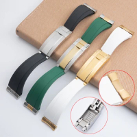 21mm Seamless End End Link With Soft FKM Fluororubber Watchband For Rolex Strap 41mm Datejust 126334 m126300 Strap Slider Clasp