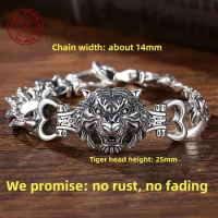 Domineering Charm Tiger Head 925 Sterling Silver Original Certified Bracelet Men's Simple Hegemony Luxurious Jewelry Bangle