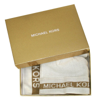 MICHAEL KORS 品牌Logo圍巾+保暖帽子兩件式禮盒組(乳霜白)