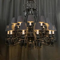 Luxury Black Candle Holders Crystal Chandelier Ceiling Hanging Lights 24 Light Led Furnitur Live Room Decor Lamp With Lampshade