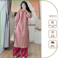 Giao hàng từ Hà Nội Set áo dài cách tân chất nhung tăm cổ tim phối cúc ngọc Maian áo tay lỡ dáng suô