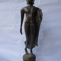 150401 S1069 Tibet Fane Superb 100% bronze Thailand Stand Sakyamuni Buddha Statue