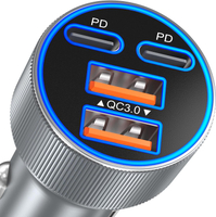 USB C Car Charger Upgraded 90W 4-Port Dual 12V USB-C & USB-A Car Phone Charger Multiport QC 3.0/PD45