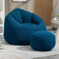 Bean Bag Sofa, Bean Bag Couch with Petal Back, Padded Lazy Sofa with Footstool, Memory Foam Stuffed Bean Bag Couch